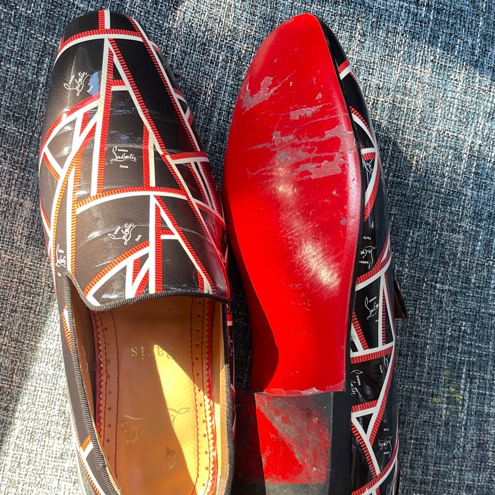 Christian Louboutin Black and Red Patterned Loafers - Picture 8 of 15